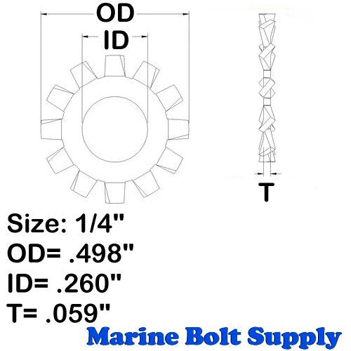 1/4" Stainless Steel External Tooth Star Lock Washers (Pack of 100pcs) Marine Bolt Supply 1/4" (Pack of 100)