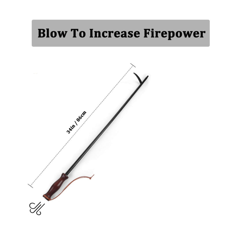 Fire Poker with Blow Poke - 34in 2-in-1 Fireplace Tool with Comfortable Wooden Handle, Durable Poker & Airflow Stick for Fire Pits, Wood Stoves & BBQ