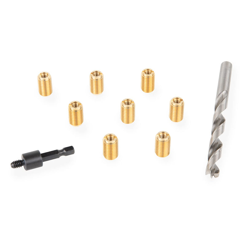 E-Z LOK EZ-400-475 Threaded Inserts for Wood Installation Kit, Brass Thread Inserts, 1/4-20 Internal Threads, 0.75" Length, 8 Inserts, 1 Drill, 1 Installation Tool