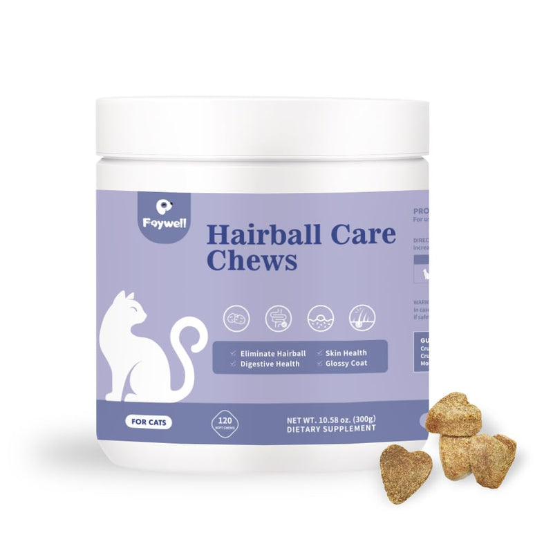 Hairball Care Chews Supplement for Cats, Psyllium Seed and Vitamins Support Hairball Issues and Digestive Health, 120ct/300g