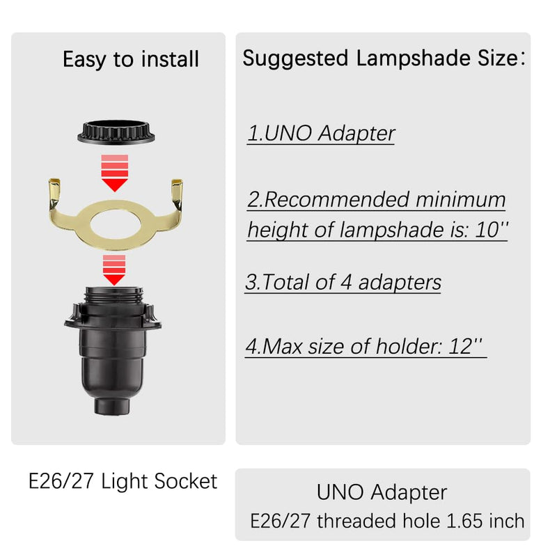 8 9 10 11 12 inch Lamp Shade Harp Holder, ALUCSET Adjustable Lamp Harp Kit, Fit Both Standard Lamp Rod and E14 E26 E27 Light Base UNO Fitter Adapter Converter Finial Set, Lampshade Bracket Gold