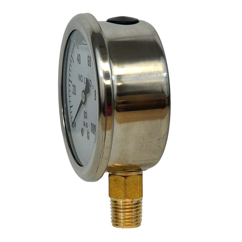 Merrill MFG 2-1/2" Liquid Filled Pressure Gauge, 0–100 PSI/kPa, Stainless Steel Case, 1/4" NPT Lower Mount, No-Lead, Vibration-Resistant (100 PSI Range) 100 PSI