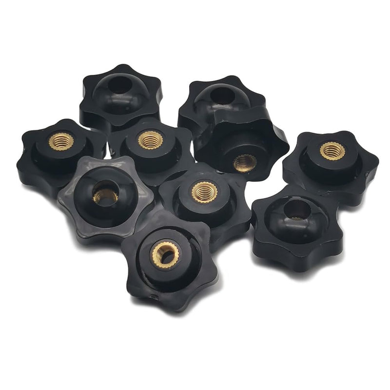 6-Star Knob 1/4 Inch Plastic Hexagon Head Thru Knobs M6 x 32 Brass Female Thread Clamping Nuts Screw On Knob Grip Knurled Handle Through Hole Set-Up 10 Pack (10, M6)