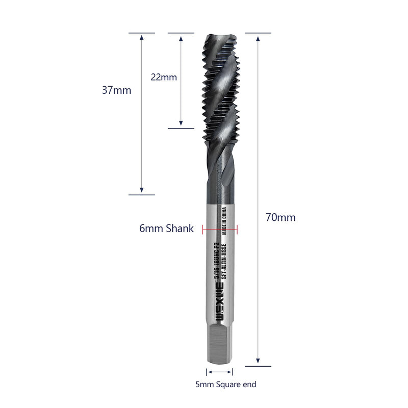 Taps 5/16-18UNC AlTiN Coating Spiral Flute Thread Tap,CNC Machine Threading Tap High Speed Steel Cobalt(HSSCo), Round Shank with Square End, H2 Tolerance (5/16-18UNC 2pcs) ST-5 5/16-18UNC Spiral Flute 2pcs