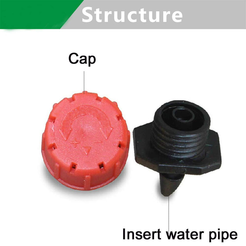 100Pcs1/4Inch Adjustable Irrigation Drippers Sprinklers Watering Sprinklers Anti-Clogging Emitter Dripper Red Garden Supplies