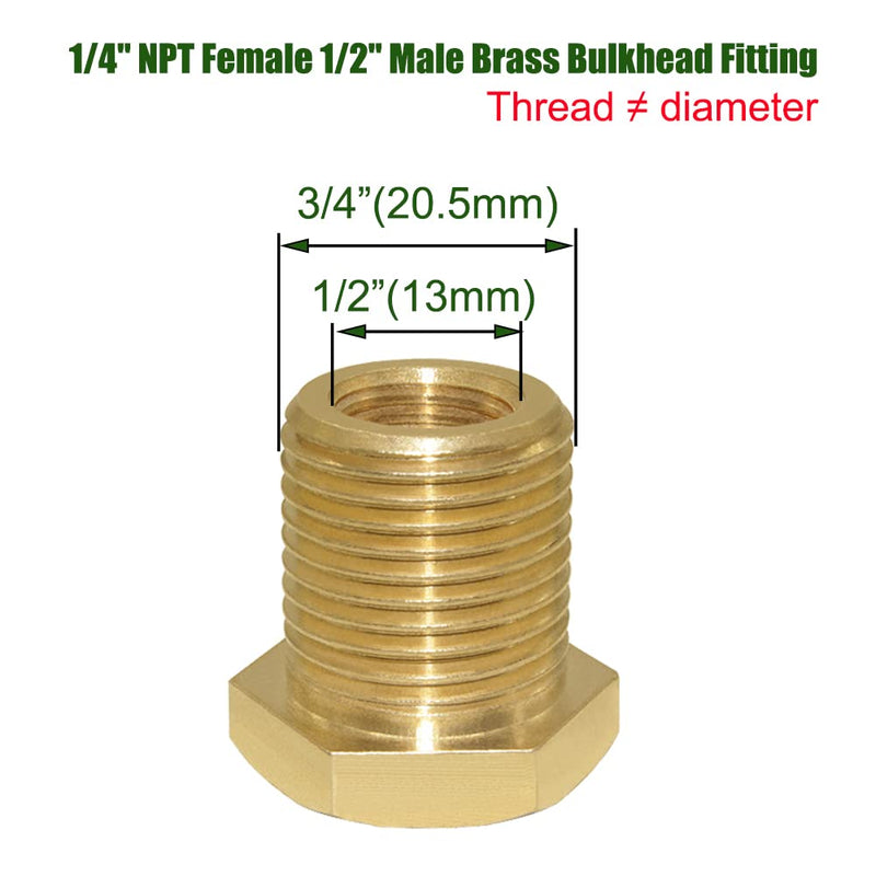 Joywayus 1/4" NPT Female 1/2" Male Brass Bulkhead Fitting Bulk Head Bulkhead Tank Fitting Coupler(Pack of 2) 1/4"NPT x 1/2" - 2PCS
