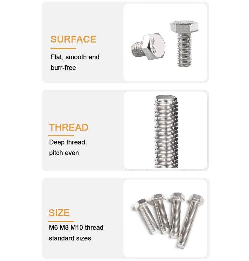 binifiMux 10-Pack M6 x 65mm Hexagon Screws Hex Bolts with M6 Hex Nuts M6 Flat Washers/Spring Lock Washers Set, 304/18-8, Plain Finish M6 x 65mm 40pcs