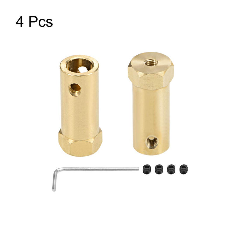 uxcell Hex Coupler 8mm Bore Motor Hex Brass Shaft Coupling Connector for Car Wheels Tires Shaft Motor 4pcs