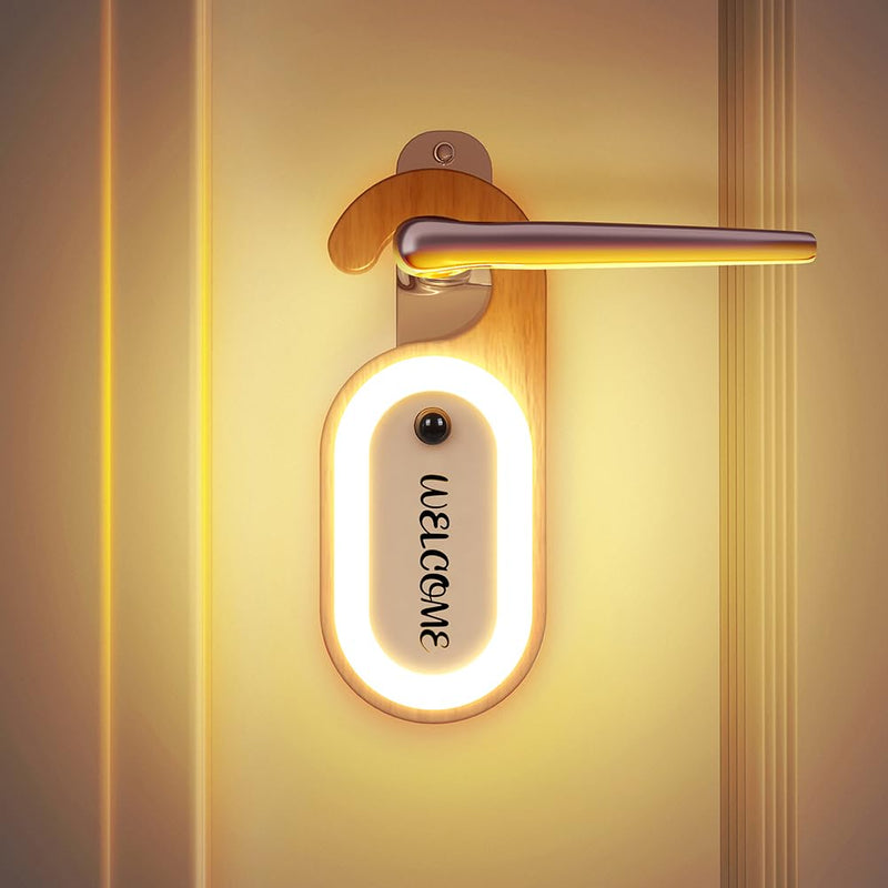 LANDGOO Message Motion Sensor Light, Portable Doorknob Memo Board Night Light with Stickers, Wooden Battery Rechargeable Warm LED Lamp for Bedroom Bathroom, Hanging Doorhandle Lighting (Beech 2Pack) Beech 2Pack