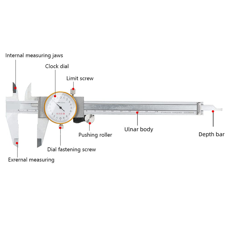 Dial Caliper Vernier, Caliper, Vernier Caliper Gauge Stainless Steel, Metric Caliper, Micrometer, 0.02 Double Shock Stainless Steel Manual Measuring Tool 0‑150mm, Caliper Measuring Tool