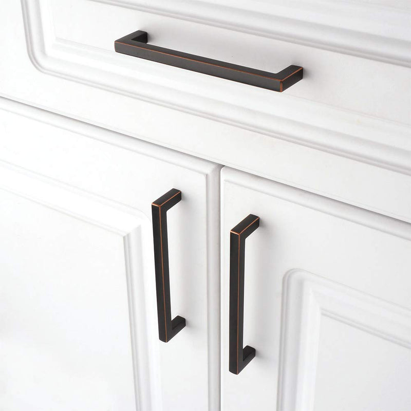 KOOFIZO Solid Square Bar Kitchen Cabinet Handles - Oil Rubbed Bronze Cabinet Pulls, 5 Inch/128mm Screwhole Distance, 10-Pack for Kitchen Cupboard Door, Bedroom Dresser Drawer, Bathroom Hardware 5" CC - 10Pcs Modern