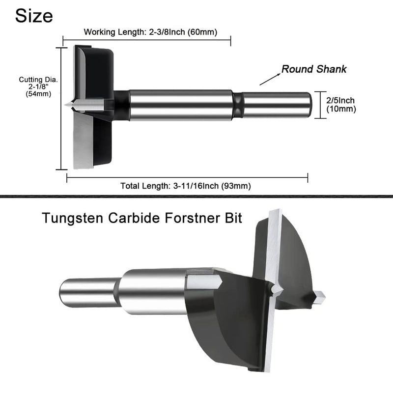 2-1/8 Inch Carbide Forstner Drill Bit, Carbide Tipped Forstner Bit for Hard Wood, Wood Drilling Bit Woodworking Hinge Cutter Tool Kits for Wood Plywood Plastic 54mm | 2-1/8''