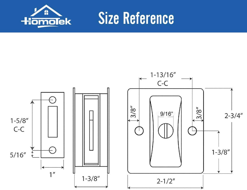 HOMOTEK 4 Pack Privacy Pocket Door Lock Hardware with Pull Pocket & Bi-Fold Door Hardware- Replace Old Or Damaged Sliding Door Locks Quickly and Easily, 2-3/4”x2-1/2”, for 1-3/8” Thickness Door, Black