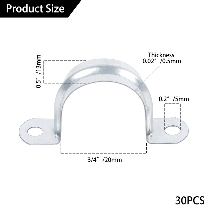 3/4 Inch（20 mm） Reinforced Rigid Pipe Strap,30 PCS 2 Holes U Bracket Cable Clamp Hanger,Zinc Coated Tension Tube Clip,Conduits Strap Clamps for Pipe Fixing on Various Surfaces 3/4Inch(20mm) 30PCS