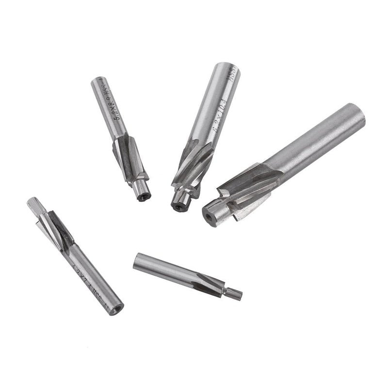 5pcs Counterbore Drill Bits Set, 4 Flutes Straight End Mill Cutter HSS Countersink Slot End Mill Cutter M3-M8 for Copper Aluminum Cast Iron
