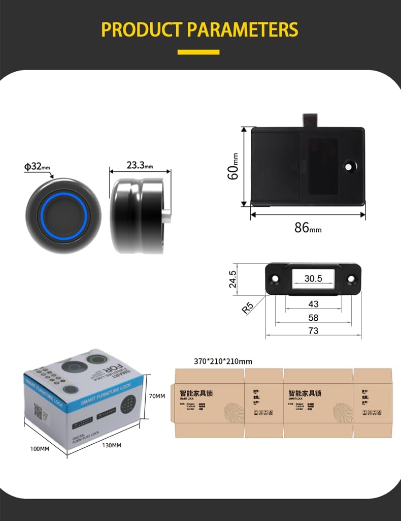 Handle Design Fingerprint Cabinet Drawer Lock, for Wooden Furniture,Wardrobe,FilesStorage Cabinet,Dressing Table