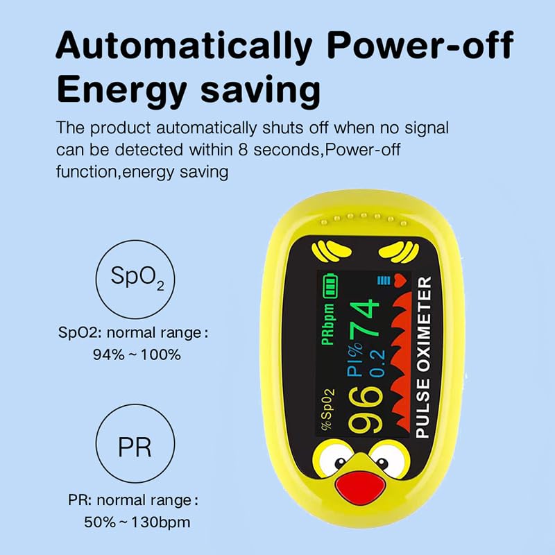 Pulse Oximeter for Kids – Rechargeable Pediatric Pulse Oximeter with TFT Screen, Baby Oxygen Monitor Fingertip for Children & Infants, SpO2 and Heart Rate Tracker, Auto Power-Off, Portable Design-yellow