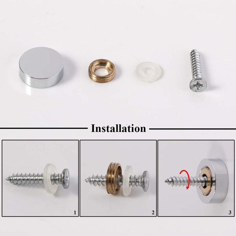 Mellewell 20 PCS Screw Covers Decorative Caps (Solid Construction) Mirror Screws Fasteners, 3/5" Diameter, Chrome 3/5 Inch