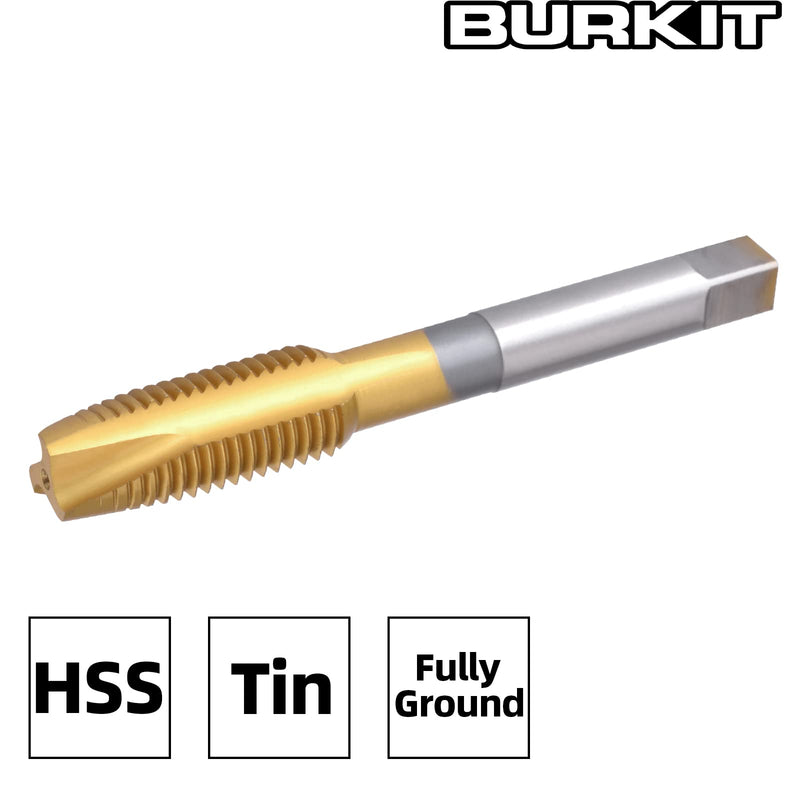 Burkit 2pcs M8 Spiral Point Tap, HSS Titanium Coating M8 x 1.25 Spiral Point Plug Threading Tap Spiral Point Tap Ti-co