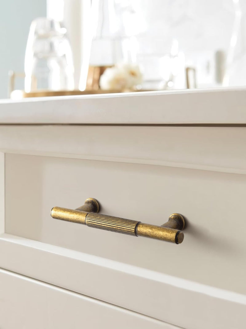 Goo-Ki 6pack Antique Brass Cabinet Pulls Zinc Alloy Kitchen Hardware, 3 Inch c-c Vintage Bronze Drawer Handles Retro Brass Bar Pull Dresser Handle 3" (76mm) Center-Center
