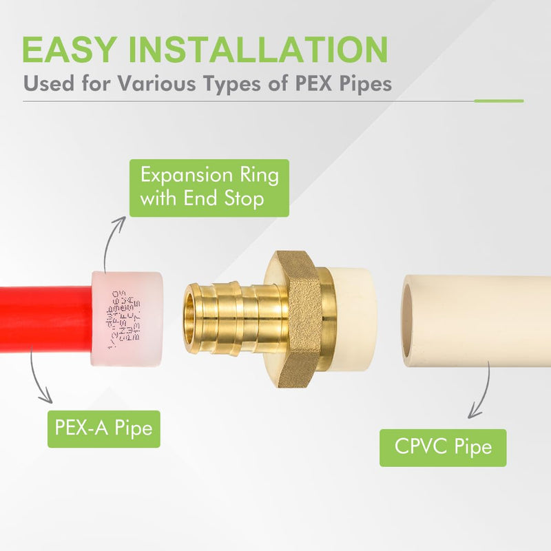 12 Pack 1/2" Pex-A x 1/2" CPVC Transition Adapter Heavy Duty Brass Barb PEX Fittings for for PEX-A and cPVC Pipe Connection,Lead-Free Brass NSF/ANSI 61 NSF 372 Certificate, ASTM F1960 1/2 inch F1960 to CPVC 12PACK