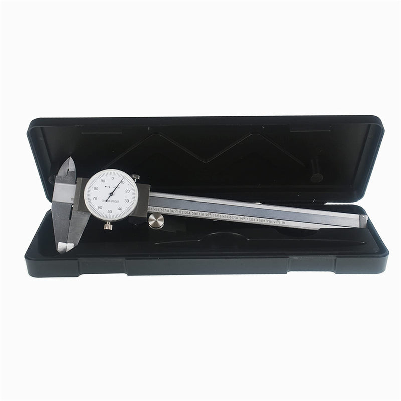 6 Inch 0.001 Precision Dial Caliper Stainless Steel Shockproof 4-Way Measurement with Plastic Case, Good Caliper Measuring Tool