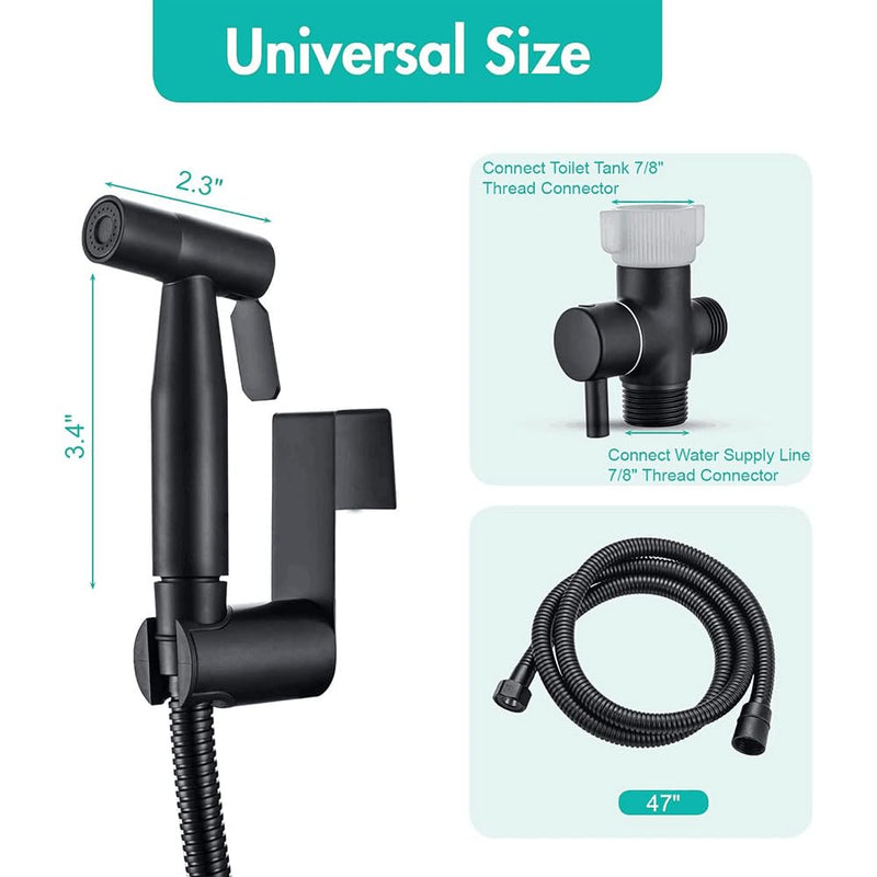 VARMHUS Handheld Bidet Sprayer for Toilet-Adjustable Water Pressure Stainless Steel Sprayer Ki,Bidet Hose Attachment for Feminine wash (Matte Black) Matte Black