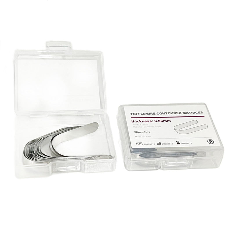 30Pc Dental Tofflemire Matrix Bands, Dental Contoured Matrices Orthodontic Contoured Matrix Stainless Steel Matrix Bands Dentistry Oral Material (0.03mm Thickness) 0.03mm Thickness