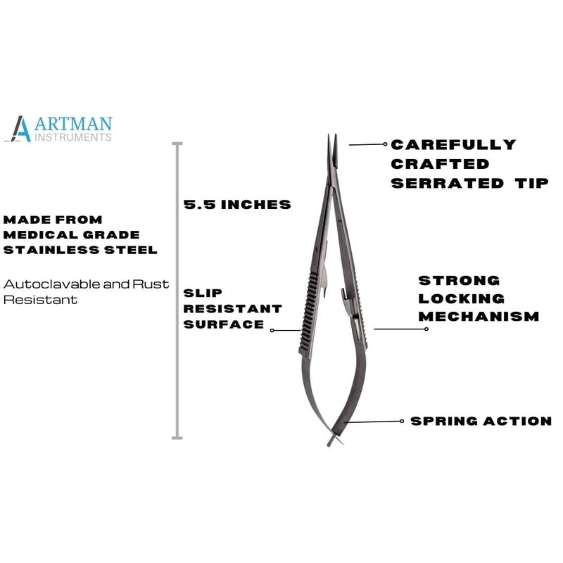 Castroviejo 5.5 inches Micro Needle/Suture Holder Driver with Lock Stainless Steel Needle Driver for Suturing by Artman Instruments