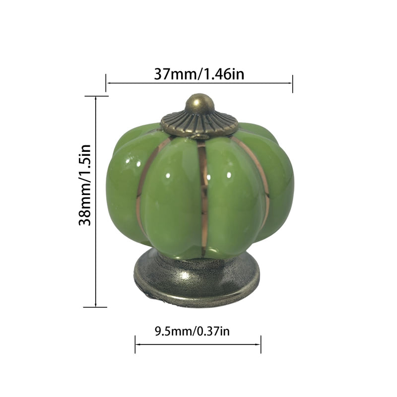 Ceramic Pumpkin Cabinet Knobs, Green Vintage Drawer Knobs for Vanity, Closet, Cupboard, Green Knobs 12pcs