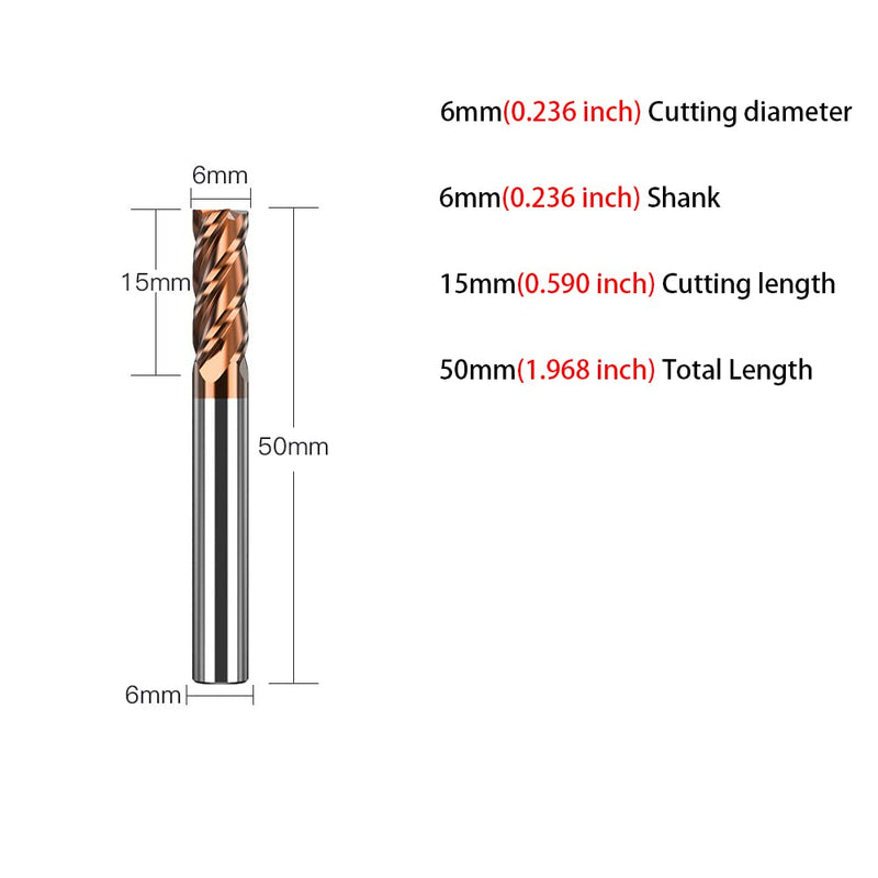 1pc 4 Flutes Carbide Square End Mill - 6mm (0.236") Dia, 6mm (0.236") Shk Dia - Micro Grain CNC Router Bits Carbide Milling Cutter for Alloy Steel/Hardened Steels - HRC55 - TISIN Coated 6mm【0.236"】Dia,6mm【0.236"】Shank Dia