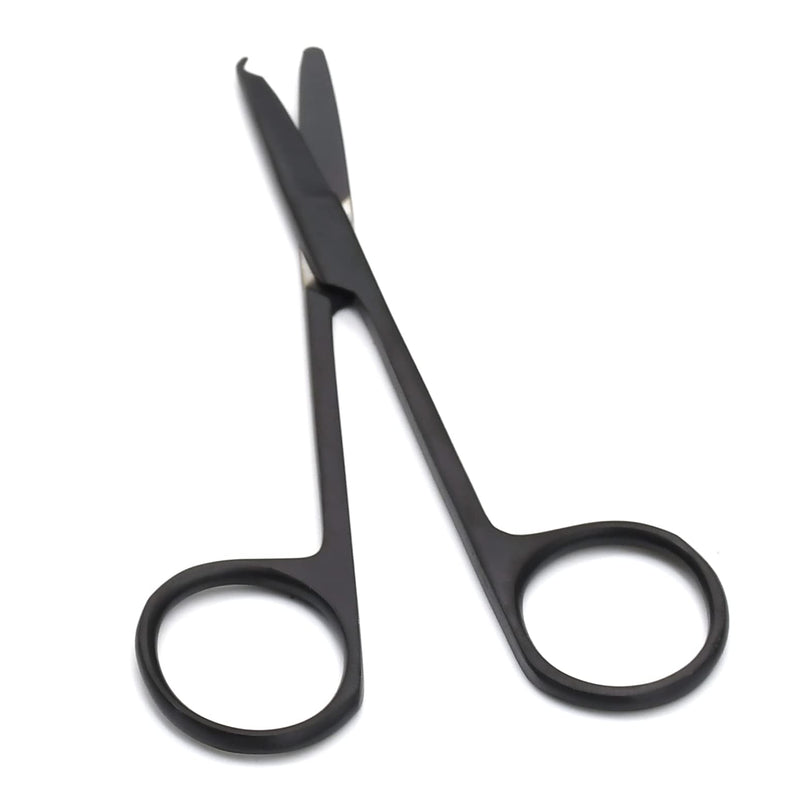 4.5" Stitch Scissors with Black Color Coating - Premium Quality Instrument- Delicate Hook - Perfect for Suture Removal, First Aid, EMS Training (Straight)