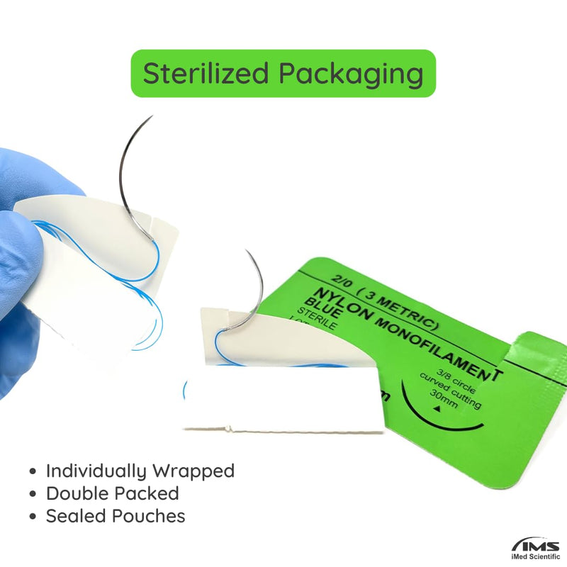 IMEDS Training Sutures 2/0 Nylon, Box of 12 Pcs Suture Thread with Needle, Demo Teaching Set