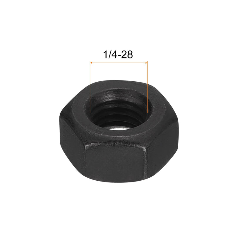uxcell 1/4-28 UNF Hex Nuts, Carbon Steel Grade 8.8 Black Oxide Hexagon Nut for Screw Bolt, 10 of Pack