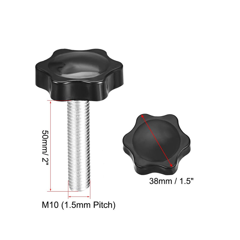 uxcell Clamping Screw Knob, 38mm Dia Plum Hex Shaped Grips Star Knob M10 x 50mm Male Thread, 2pcs M10x50mm