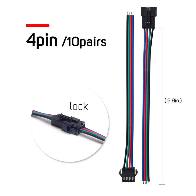 BTF-LIGHTING 10 Pairs 4pin SM JST 15cm Cable Female/Male connectors for Led Strip RGB 5050 3528 WS2801 APA02 WS2815 WS2813 4 PIN