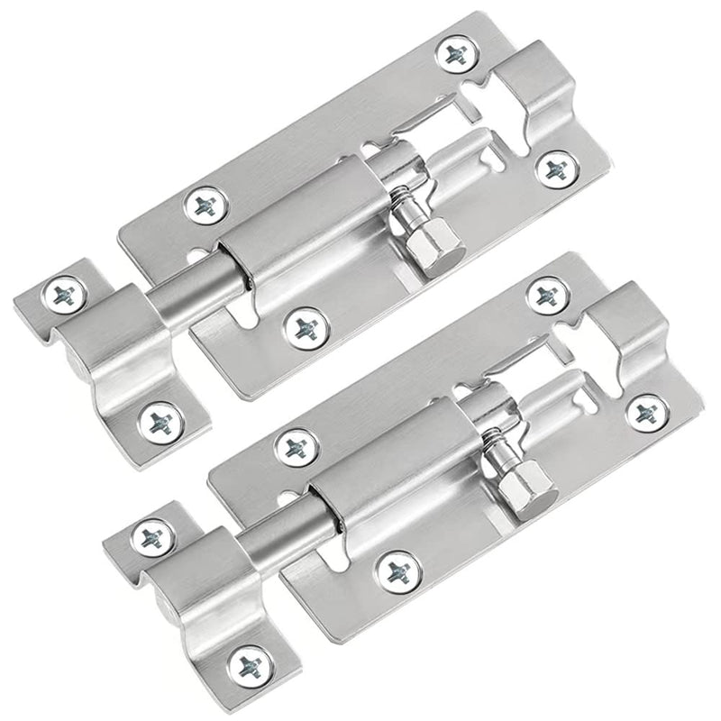 2 Pack Barrel Bolt Latch, Slide Bolt Latch 3 Inches Slide Latch Lock, Thickened Stainless Steel Sliding Lock for Door, Brushed Finish Sliding Bolt Lock, Sliding Bolt Latch with 12PCS Screws 2