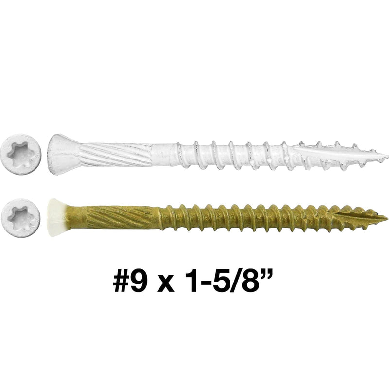 #9 x 1-5/8" Bronze Star Exterior Coated White Trim Head Wood Screw -Torx/Star Drive Head- Multipurpose - 1 Pound - 158 Screws #9 x 1-5/8" WHITE 1 POUND - 158 Screws