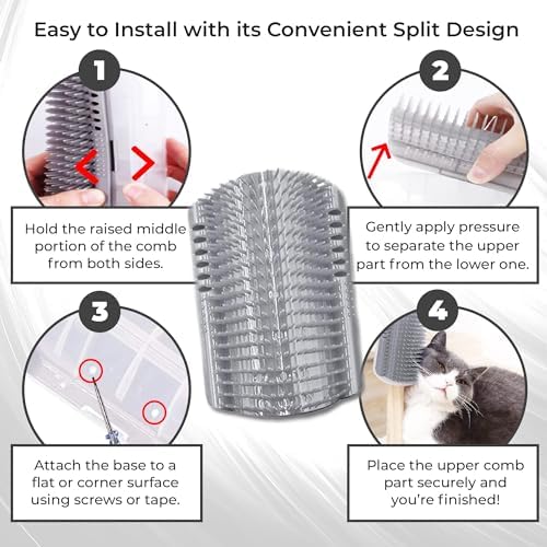 SunGrow Self-Grooming Brush for Ferrets & Cats, Light Gray Self Massager, Mountable to Corners and Flat Surfaces, Includes Brush, Catnip, Screws and Adhesive Tape (2 Pieces) 2 Pieces - PawsPlanet Australia