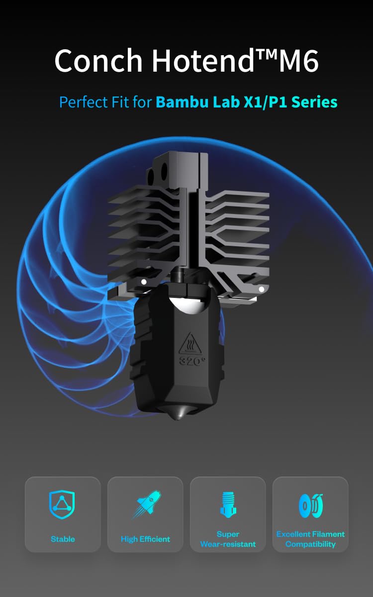 Phaetus New Conch Hotend M6 EndCoat Nozzle Detachable Perfect Fit for Bambu Lab X1/P1_0.4m Series 3D Printers 0.4mm