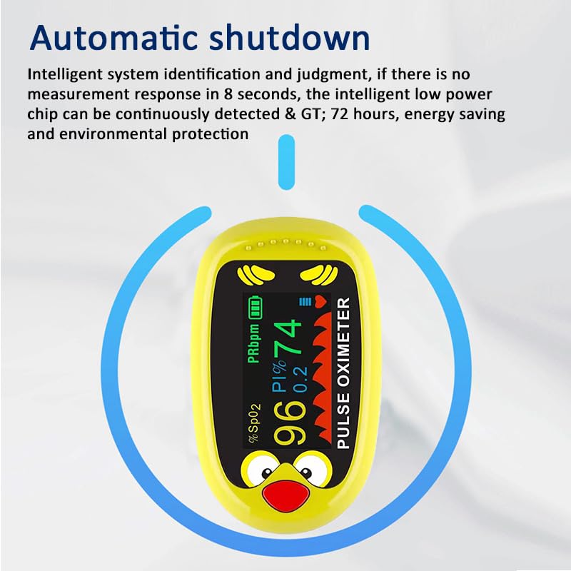 Pulse Oximeter for Kids – Rechargeable Pediatric Pulse Oximeter with TFT Screen, Baby Oxygen Monitor Fingertip for Children & Infants, SpO2 and Heart Rate Tracker, Auto Power-Off, Portable Design-yellow