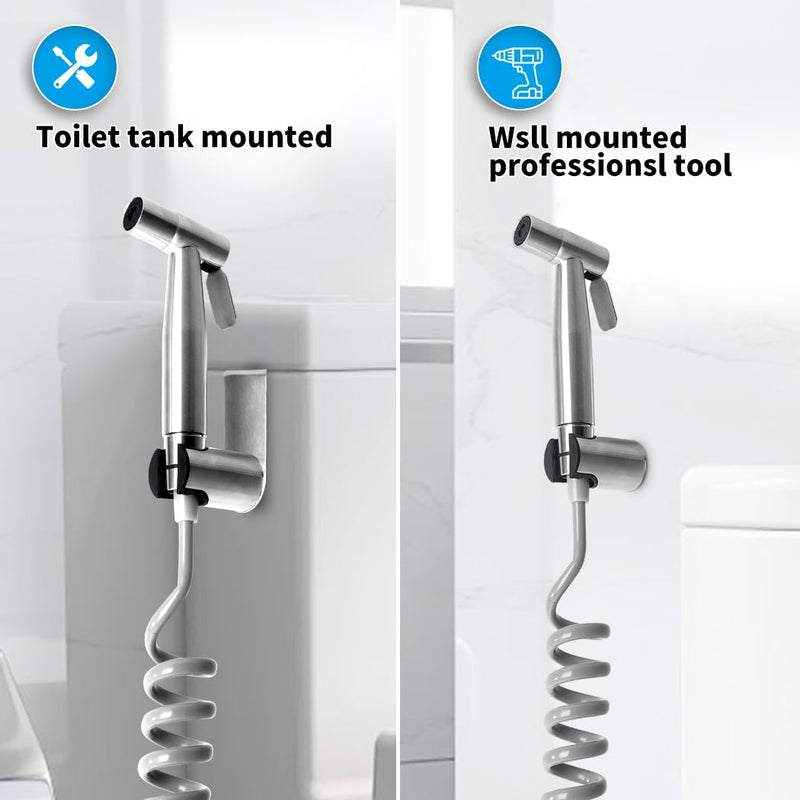 Handheld Bidet Sprayer for Toilet Kit,Stainless Steel Muslim Shower Toilet Bidet Faucets Attachment Set with T-Valve,Adjustable Water Pressure,Toilet Hose Sprayer,Cloth Diaper Spraye for Baby Wash Silver set