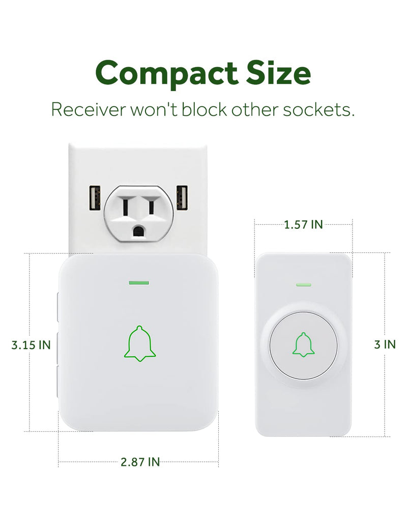 AVANTEK Wireless Door Bell, CW-12 Mini Waterproof Doorbell Chime Operating at 1000 Feet with 52 Melodies, 5 Volume Levels & LED Flash 2 Receivers White
