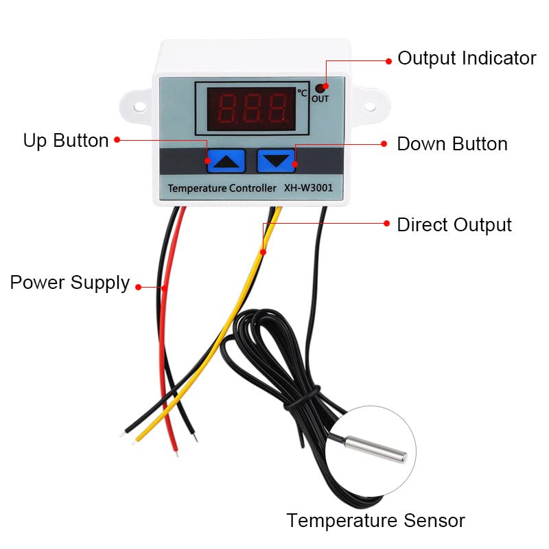 WWZMDiB 12v Thermostat Switch with Waterproof Probe 10A 120W -50℃ to 110℃ 12v Temperature Controller(3pcs)