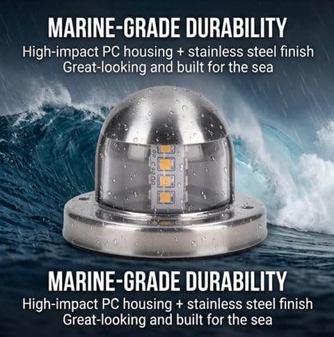 FTVOGUE Boat Anchor Stern Light, LED 12V DC White Navigation Light for Yachts Pontoons Stainless Steel IP66 135 Degree 2NM Visible Foldable Base 1 Pack