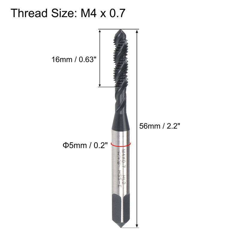 uxcell M4 x 0.7 Spiral Flute Thread Tap, Metric Machine Threading Tap HSS Nitriding Coated, Round Shank with Square End, H2 Tolerance, 2pcs M4 x 0.7mm