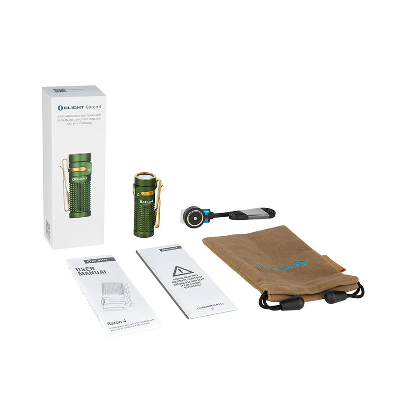 OLIGHT Baton4 Rechargeable EDC Flashlight, LED Pocket Light 1300 Lumens with Magnetic Charging Cable, Powerful Bright IPX8 Waterproof for Home, Camping and Emergencies (OD Green) OD Green