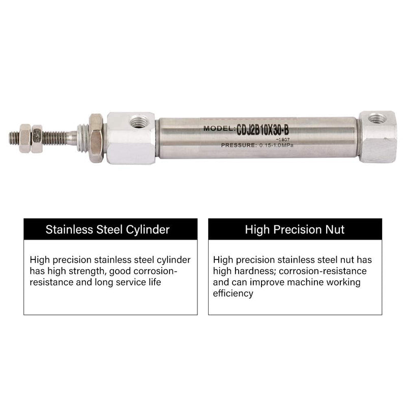 Pneumatic Air Cylinder CDJ2B10-30B 10mm Diameter 30mm Stroke Double Acting Stainless Steel 2 Hydraulic Cylinder