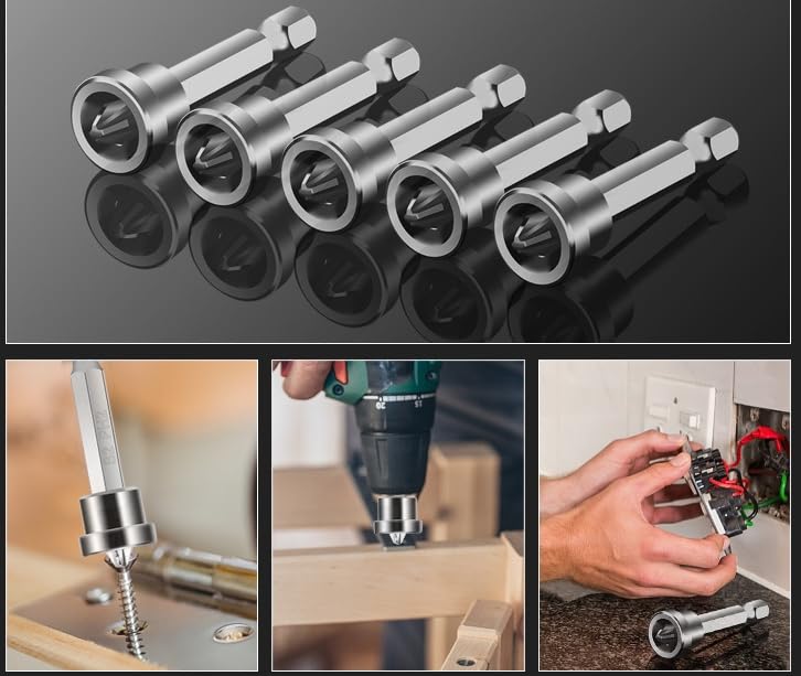 5 pcs Set Premium Magnetic Drywall Screw Setter PH2 Bits for Plasterboard Sheetrock Screw Hex Shank Positioning Bit Batch Head. Medium