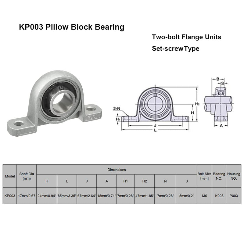 Pillow Block Bearing, 4Pcs KP003 Flange Mounted Pillow Bearings - Bore 17mm/0.67" ID Self Alignment Zinc Alloy Plummer Block Bearing for Diameter 17mm Linear Shaft Rod 17mm/0.67" KP